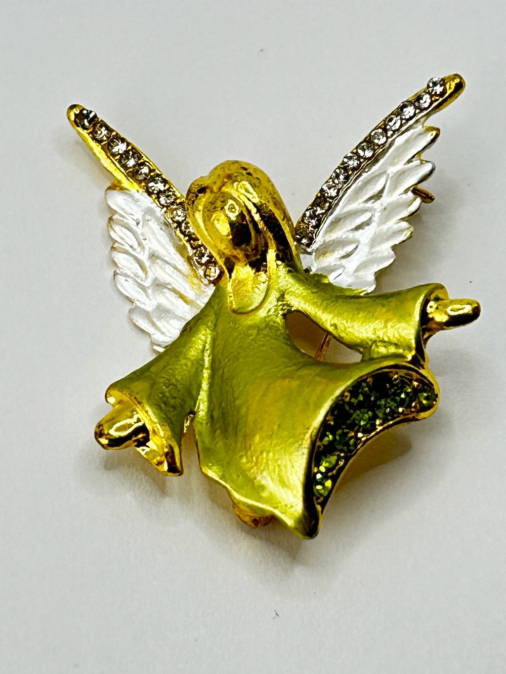 Gold-Tone Green Angel Wing Brooch by